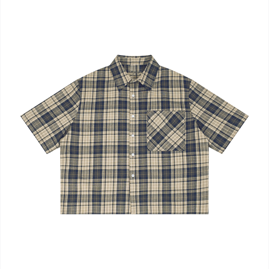 Unisex Plaid Cropped Boxy Short Sleeve Shirt