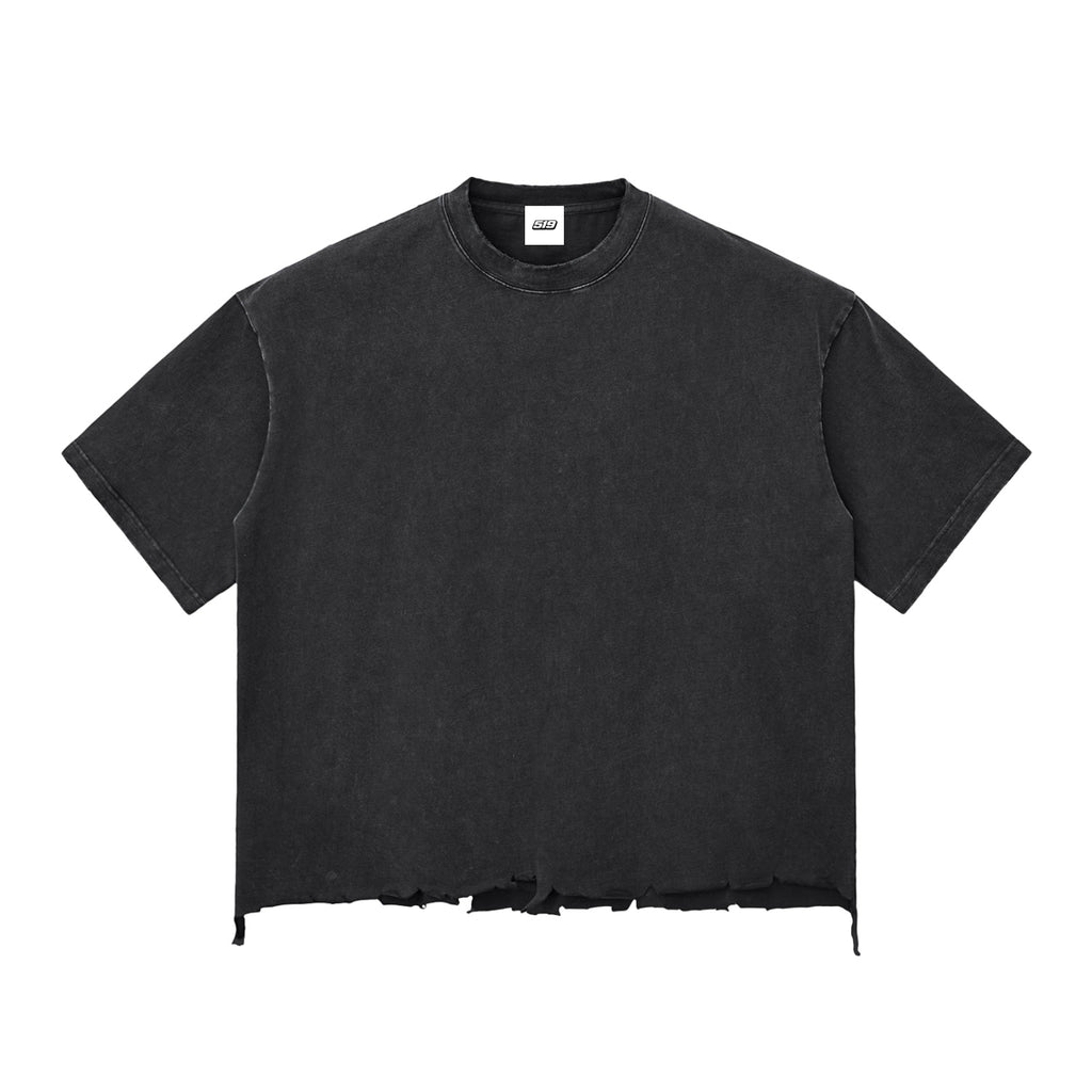 Snow Wash Raw-Hem Boxy Cropped T-shirt