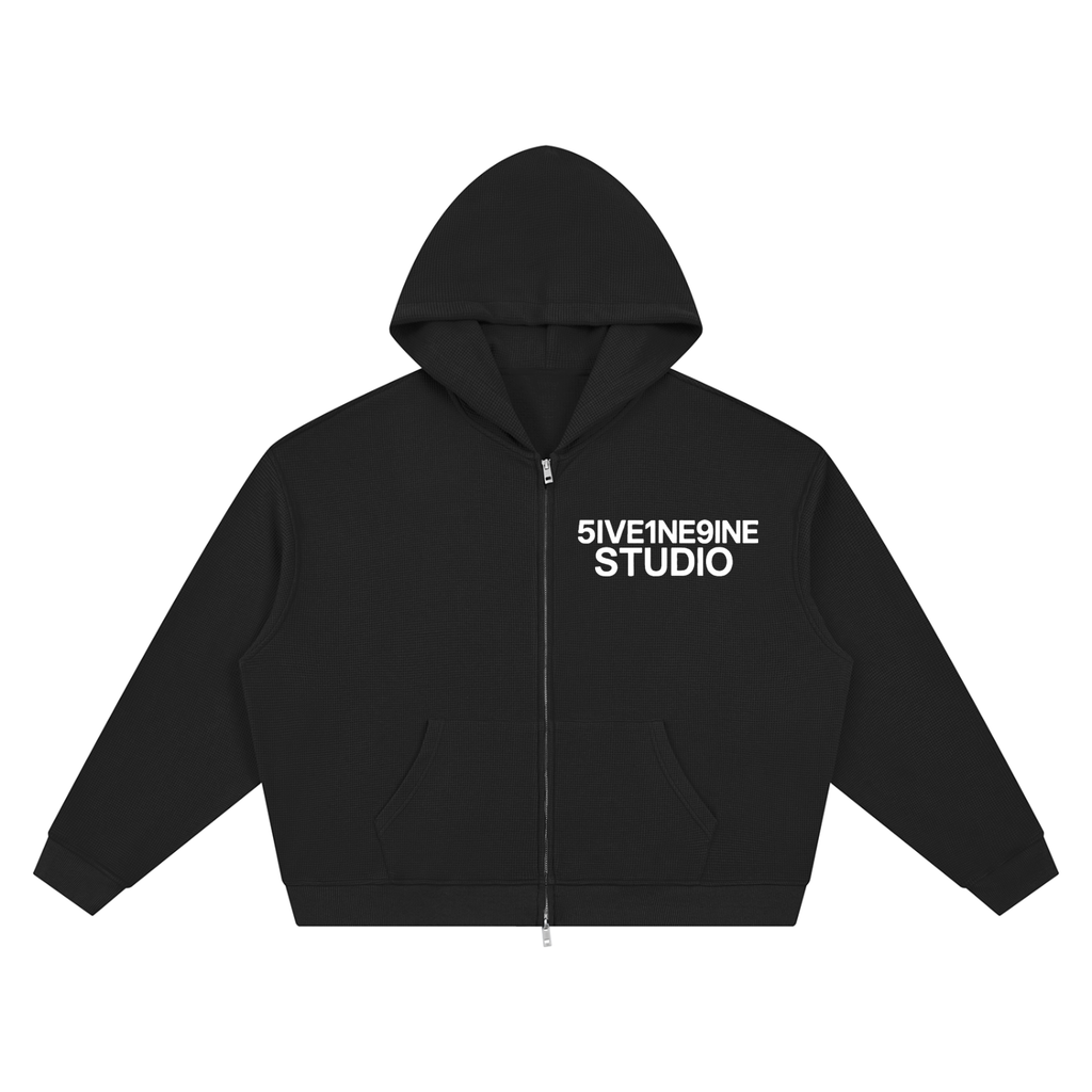Unisex Waffle Boxy Full Zip Hoodie