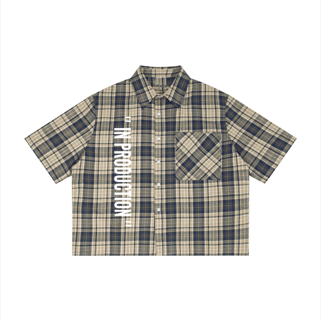 Unisex Plaid Cropped Boxy Short Sleeve Shirt