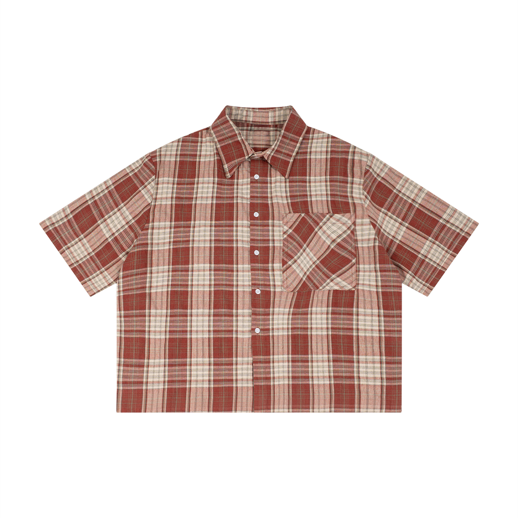 Unisex Plaid Cropped Boxy Short Sleeve Shirt