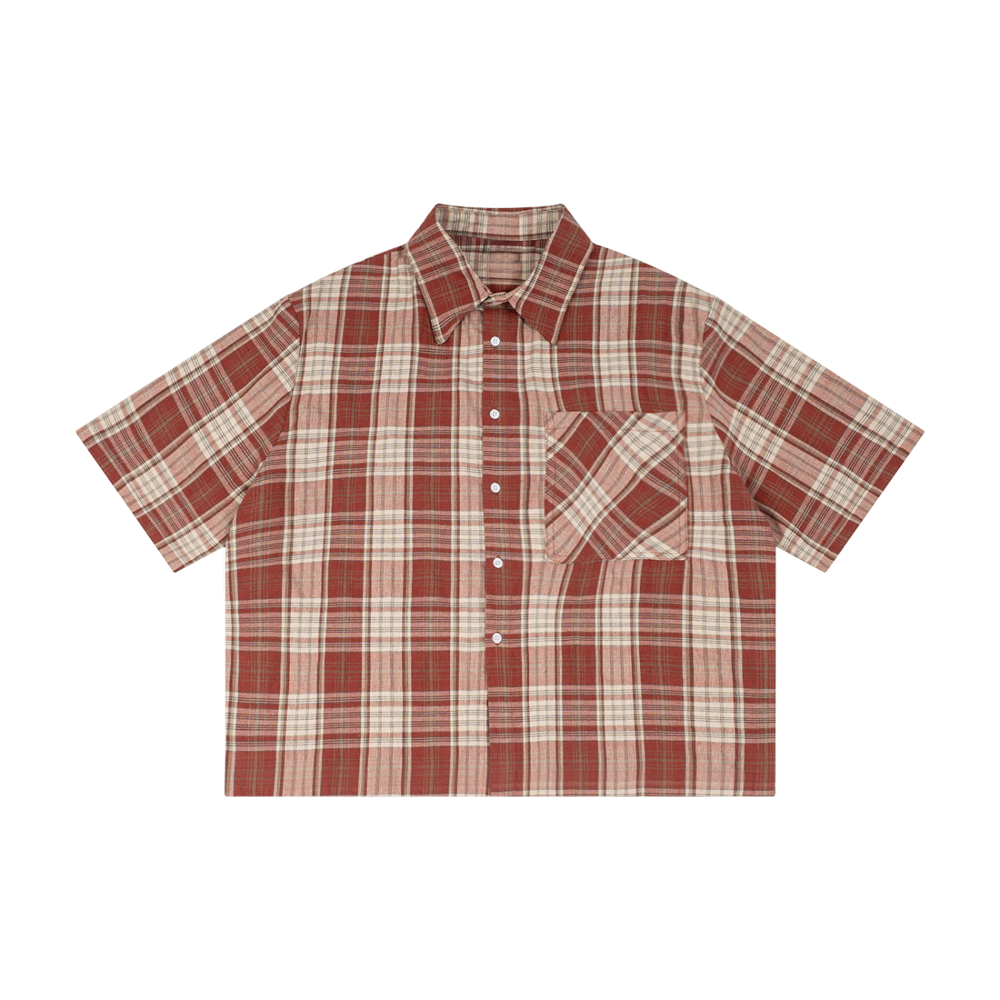 Unisex Plaid Cropped Boxy Short Sleeve Shirt