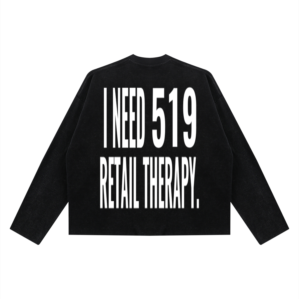Unisex Vintage Wash Boxy Waffle Raw Edge T-Shirt '' I NEED 519 RETAIL THERAPY ''